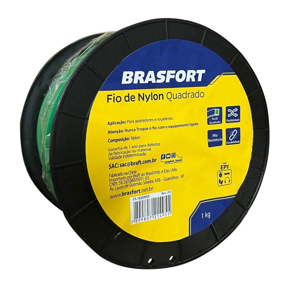 Fio de Nylon Brasfort Quadrado 2.0MM/284M 1KG 9009